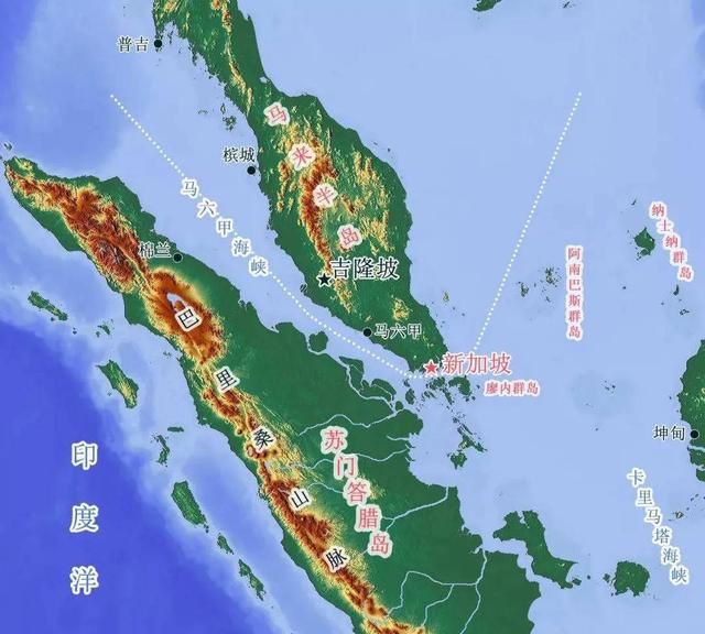 马六甲海峡立体地形图