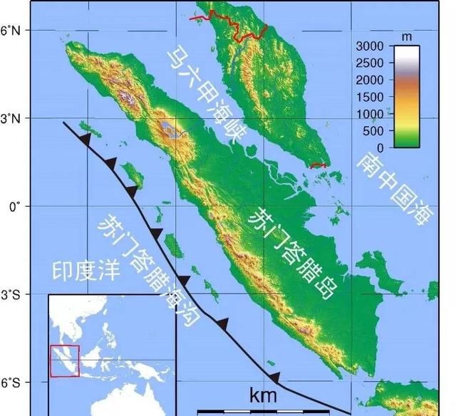 马六甲海峡立体地形图