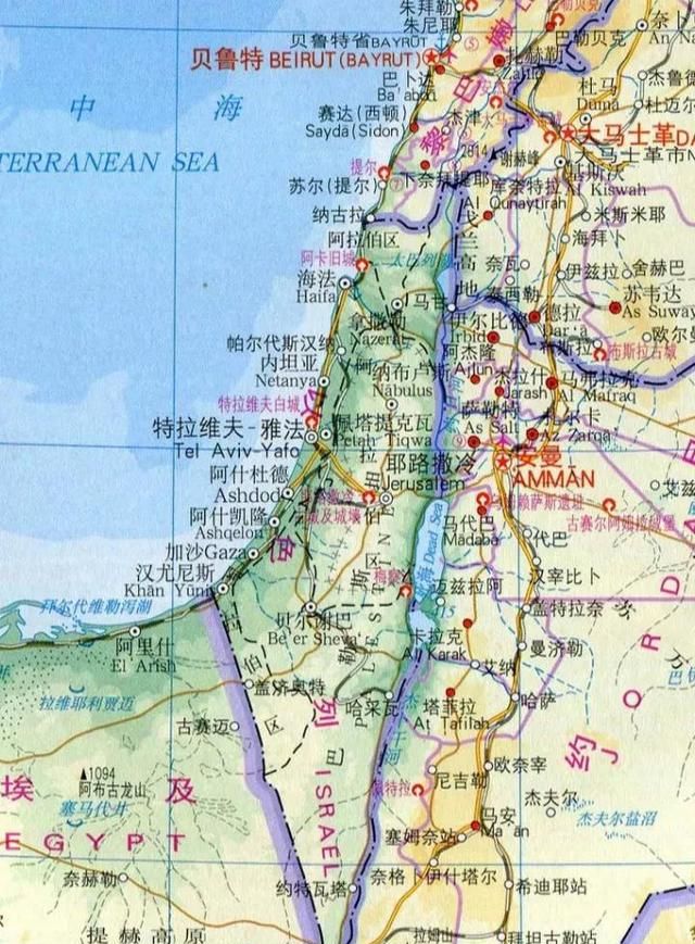 以色列和巴勒斯坦都有一个法定首都耶路撒冷，还都有世界名湖死海